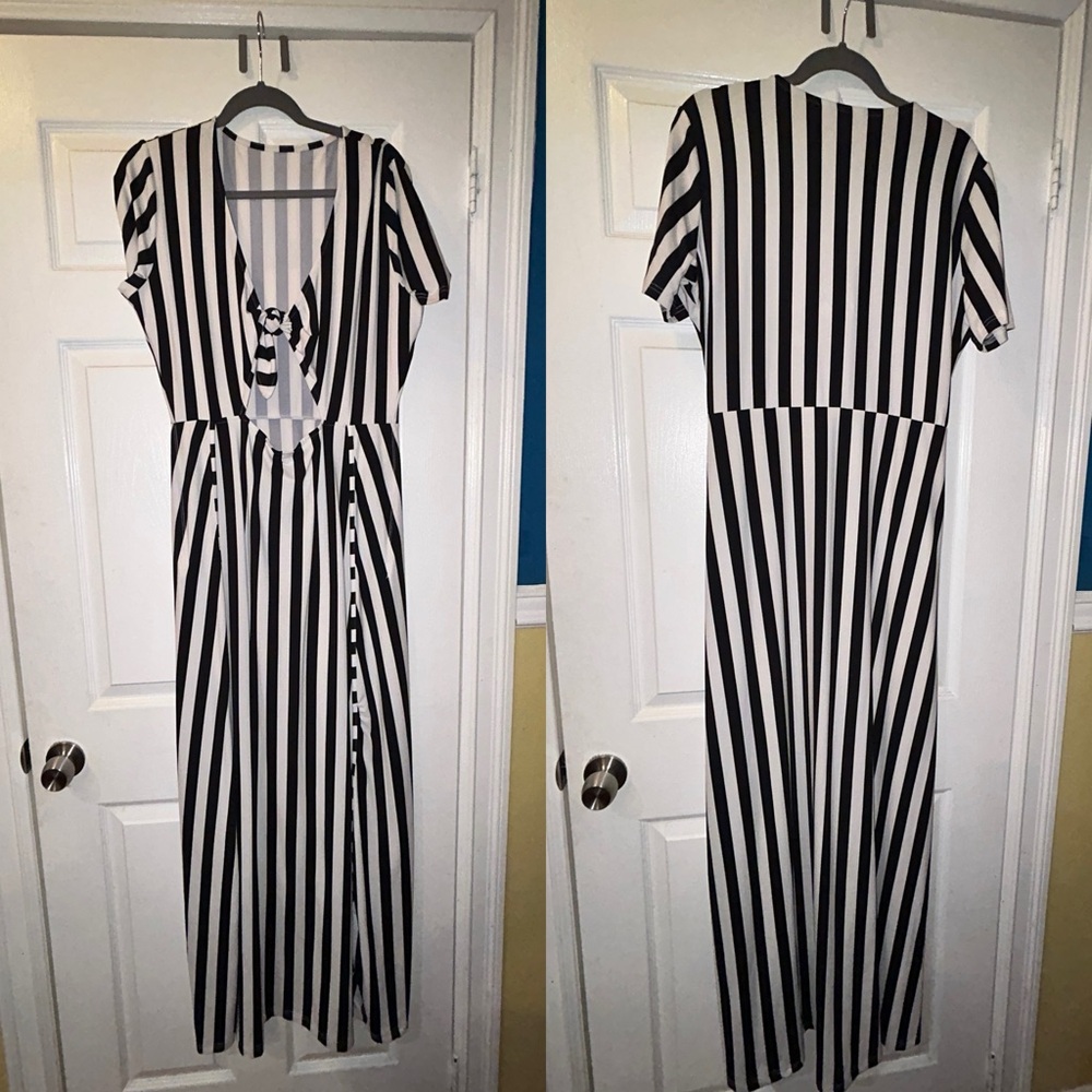 Black and White Striped Maxi Dress